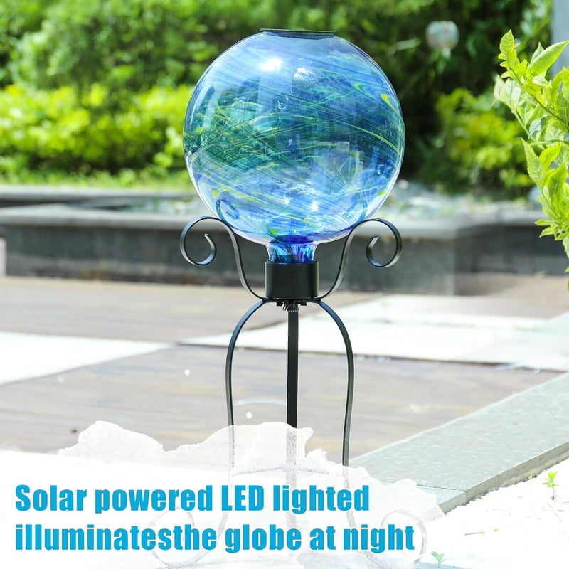 VCUTEKA Solar Gazing Ball, Glass Gazing Balls Sphere with Solar Light for Garden Lawn Outdoor Ornament Yard Decorative, Blue Swirl, 10" - Image 2